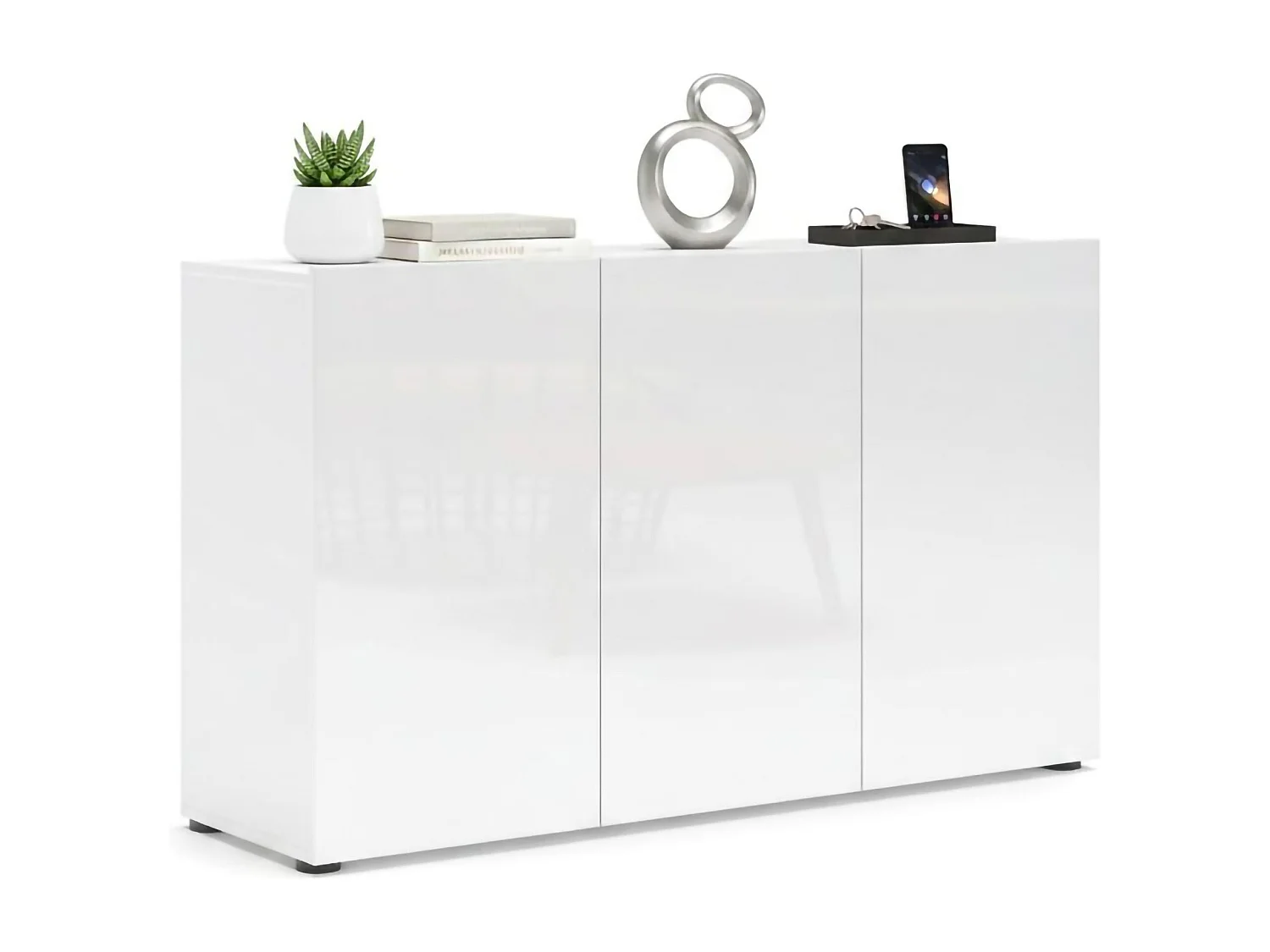 Aparador Dferraguzz, Bufé de salón, Aparador de salón, Despensa de cocina, Made in Italy, 135x38h79 cm, Blanco brillante