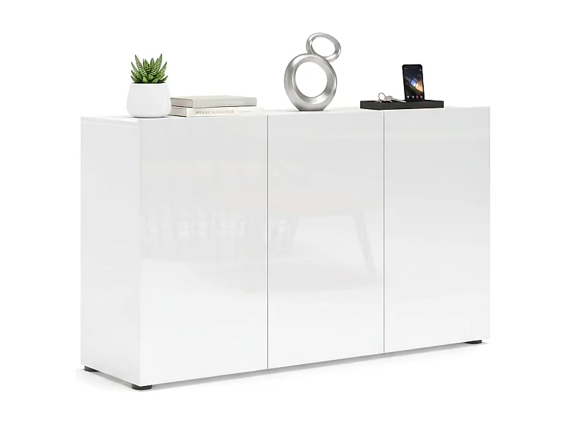 Dferraguzz dressoir, Woonkamer buffet, Woonkamer, Keuken bijkeuken, Made in Italy, 135x38h79 cm, Glanzend wit