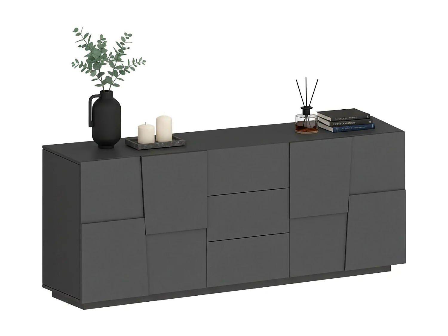 Aparador Ddamsgaar, Buffet de sala, Madia da salaOu com 4 portas e 3 gavetas, 220x44h86 cm, Antracite