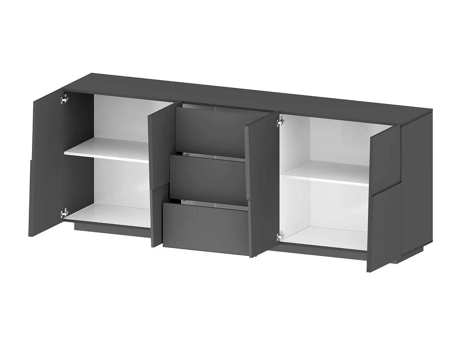 Buffet Yoel, Buffet de salon, Buffet de salon avec 4 portes et 3 tiroirs, 220x44h86 cm, Anthracite