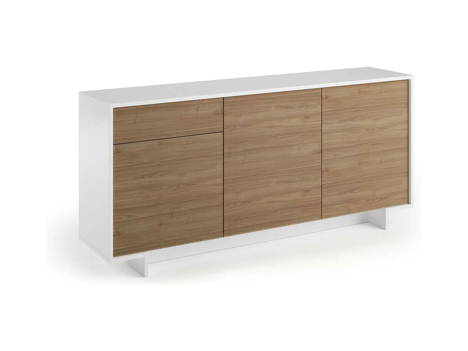 Davallon dressoir, woonkamermadia, buffet met 3 deuntenEn 1 lade, 100% Made in Italy, 170x42h78 cm, Wit en Eiken