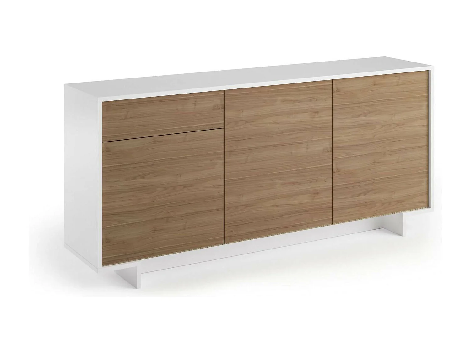 Davallon dressoir, woonkamermadia, buffet met 3 deuntenEn 1 lade, 100% Made in Italy, 170x42h78 cm, Wit en Eiken