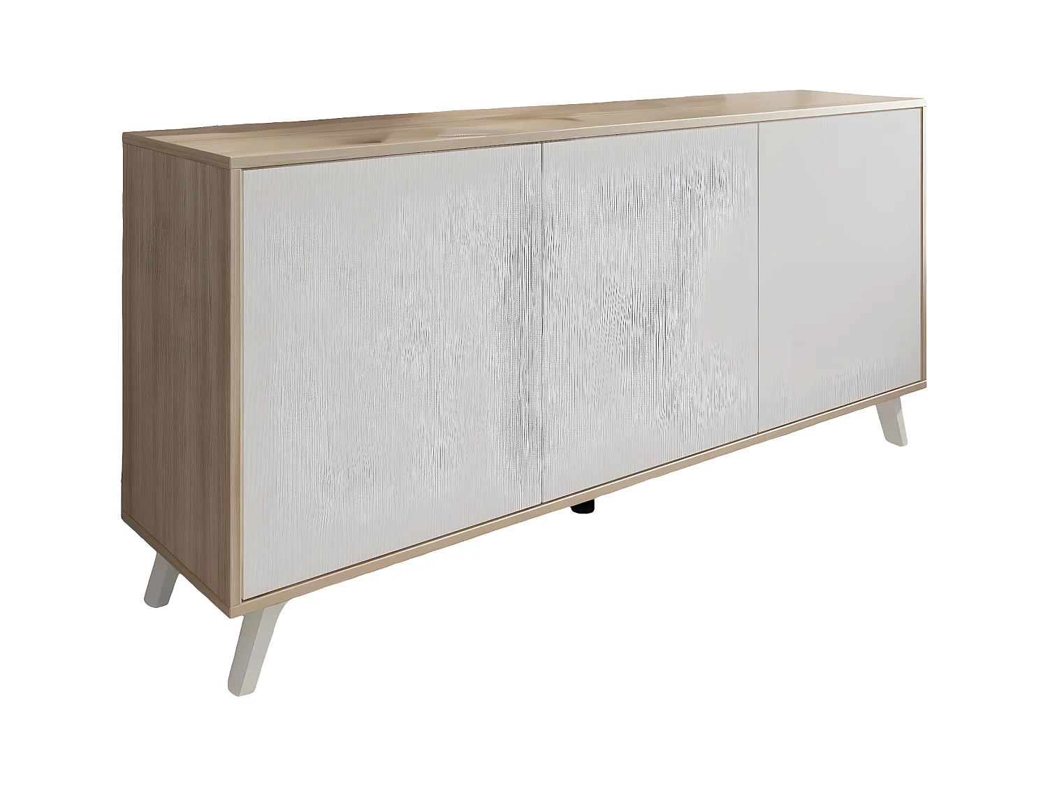 Buffet Weddell, Buffet du salon, Commode de salon, Garde-manger de cuisine, 154x40h72 cm, Chêne clair et Blanc
