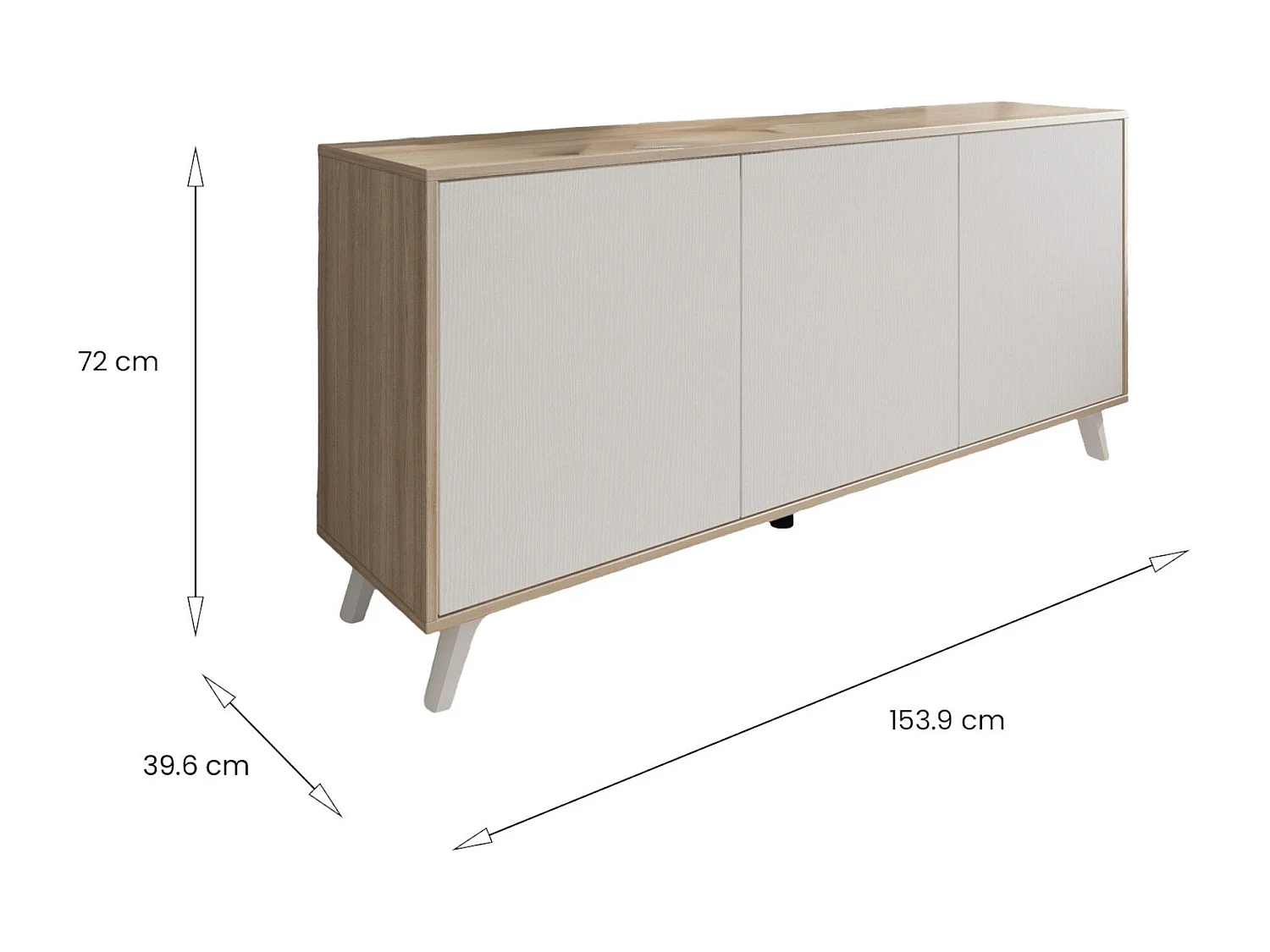 Buffet Weddell, Buffet du salon, Commode de salon, Garde-manger de cuisine, 154x40h72 cm, Chêne clair et Blanc