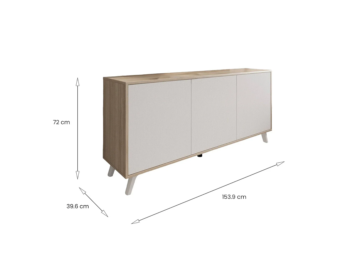 Buffet Weddell, Buffet du salon, Commode de salon, Garde-manger de cuisine, 154x40h72 cm, Chêne clair et Blanc