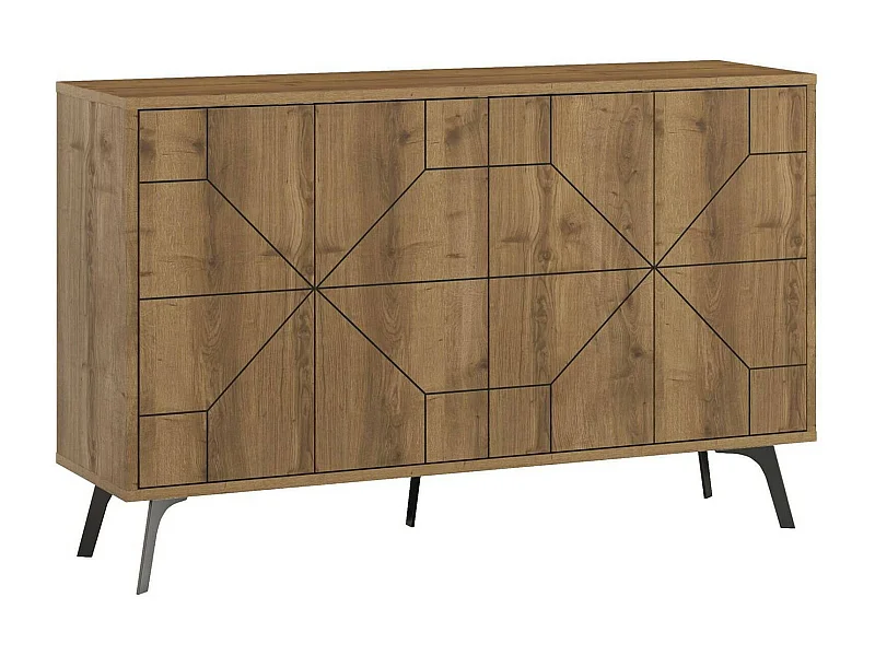 Buffet Meridian, Buffet du salon, Commode de salon, Garde-manger de cuisine, 123x35h77 cm, Chêne