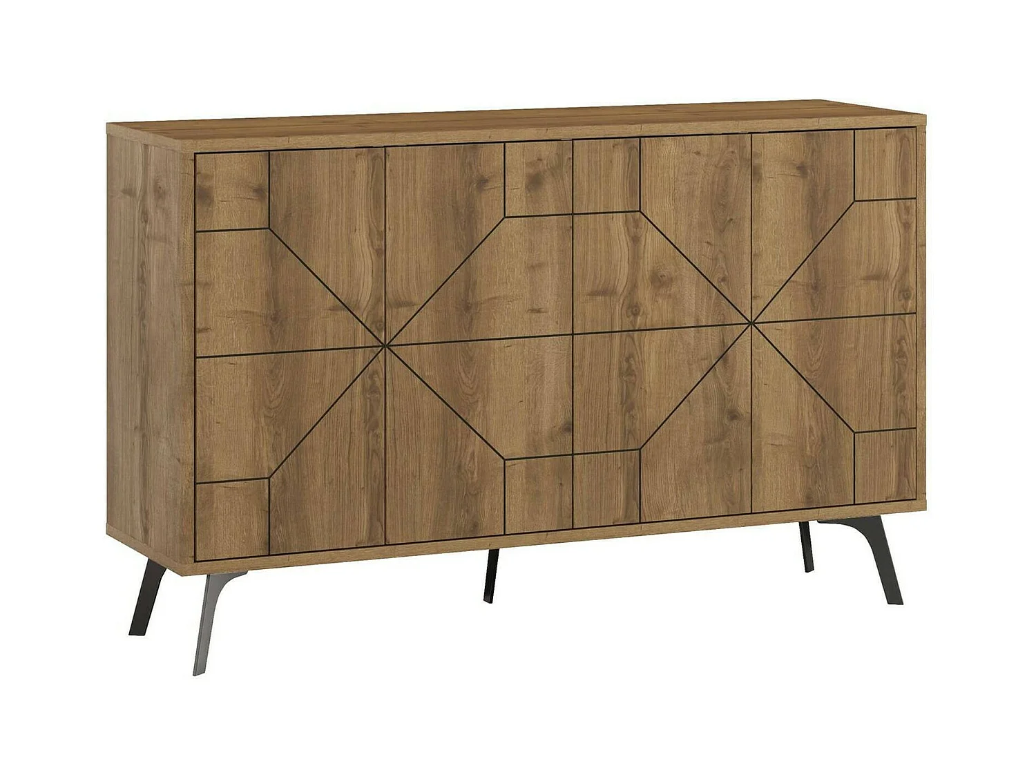 Buffet Meridian, Buffet du salon, Commode de salon, Garde-manger de cuisine, 123x35h77 cm, Chêne