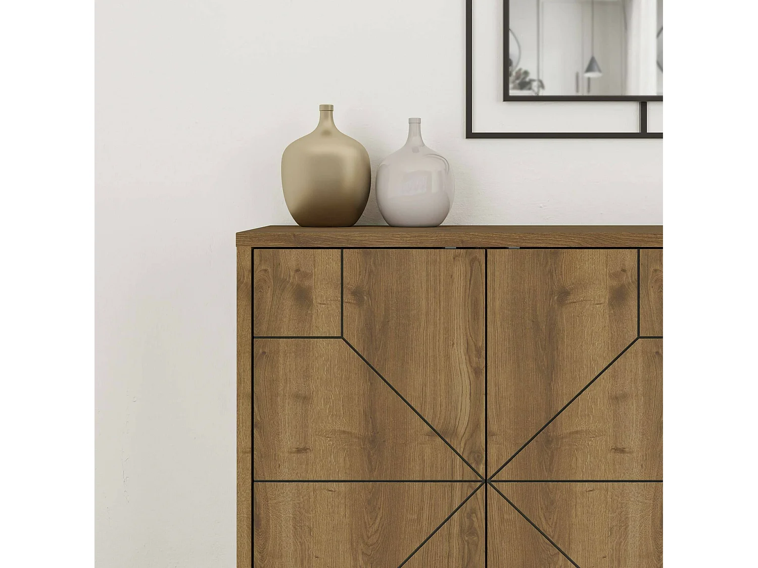 Buffet Meridian, Buffet du salon, Commode de salon, Garde-manger de cuisine, 123x35h77 cm, Chêne