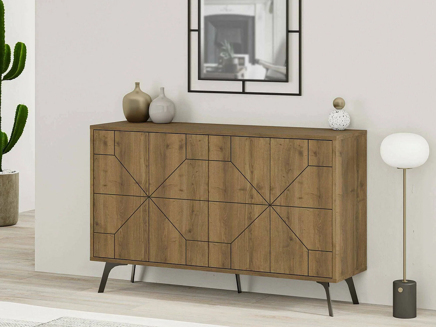 Buffet Meridian, Buffet du salon, Commode de salon, Garde-manger de cuisine, 123x35h77 cm, Chêne