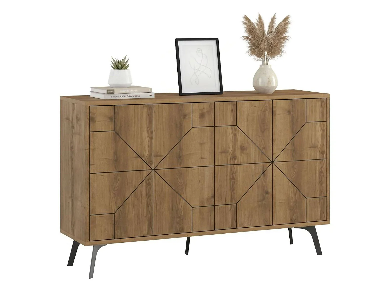 Buffet Meridian, Buffet du salon, Commode de salon, Garde-manger de cuisine, 123x35h77 cm, Chêne
