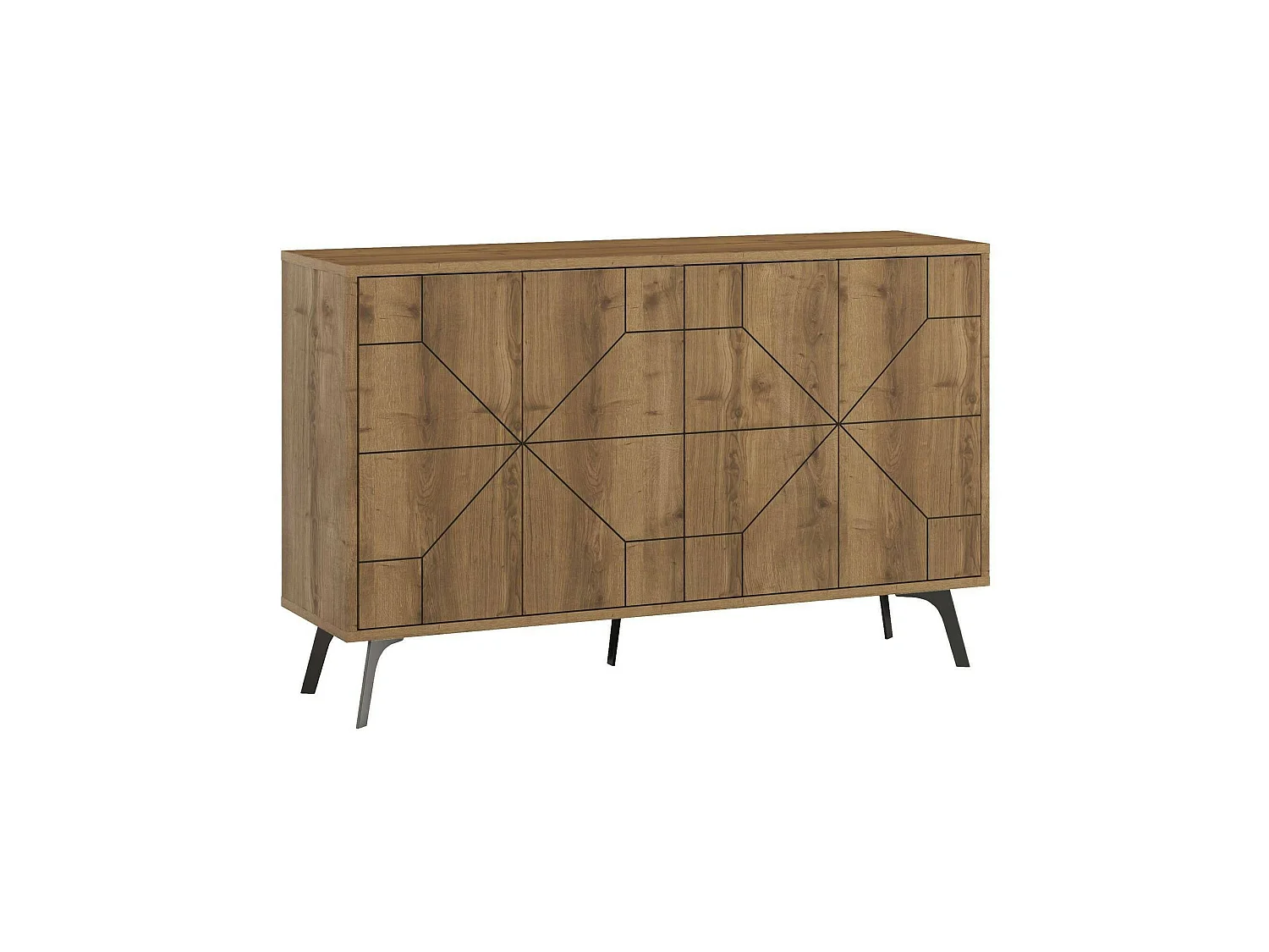 Buffet Meridian, Buffet du salon, Commode de salon, Garde-manger de cuisine, 123x35h77 cm, Chêne