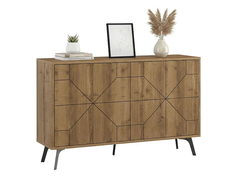 Buffet Meridian, Buffet du salon, Commode de salon, Garde-manger de cuisine, 123x35h77 cm, Chêne