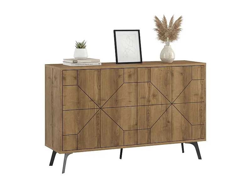 Credenza Brunale, 2 Ripiani, 35x123x77.4h cm Marrone Rovere, Madia