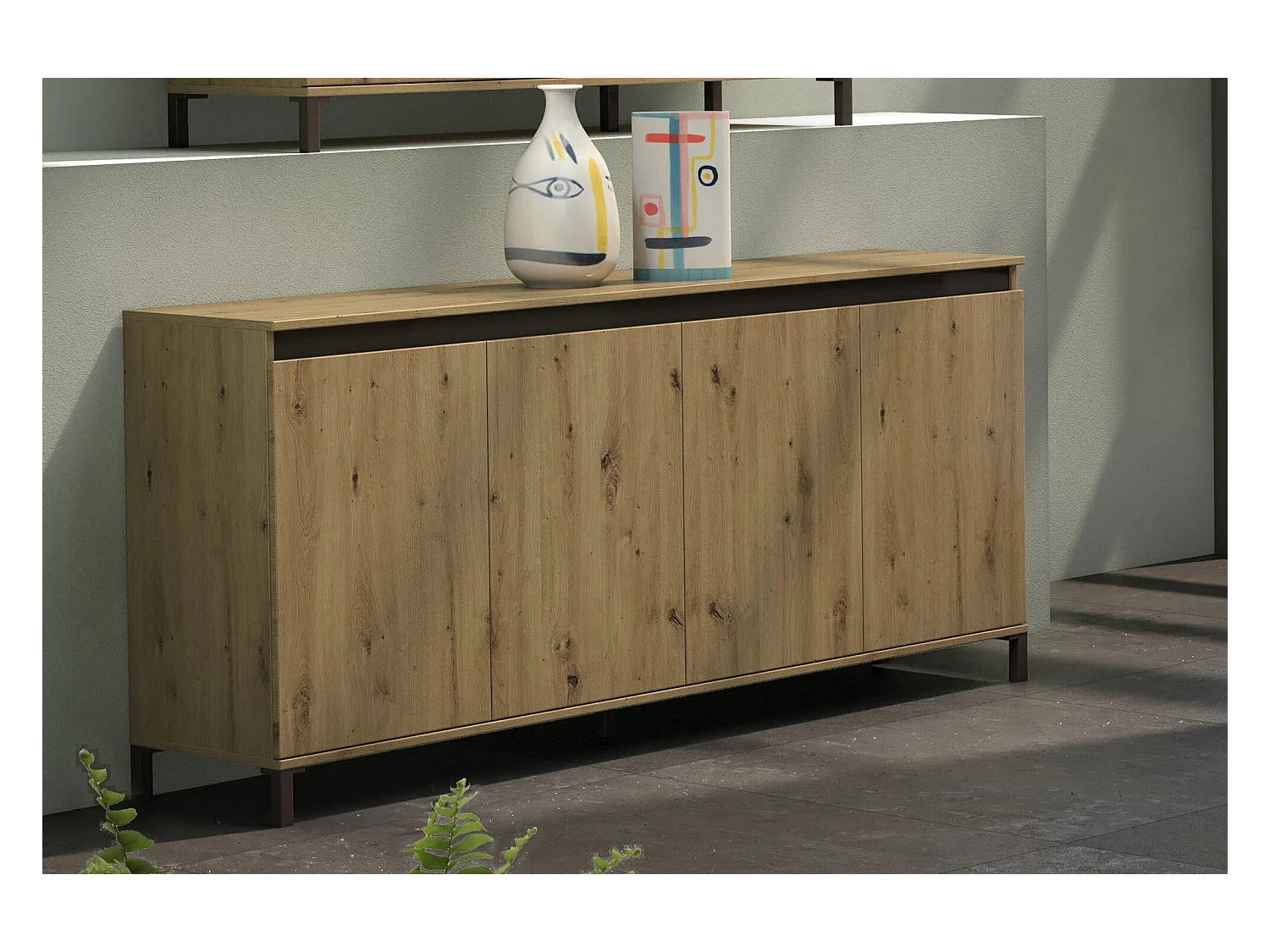 Kommode Dcerofolin, Wohnzimmerbuffet, Wohnzimmer-Sideboard, Moderne Küchen-Speisekammer, Made in Italy, 184x90h40 cm, Glänzendes Weiß und Anthrazit