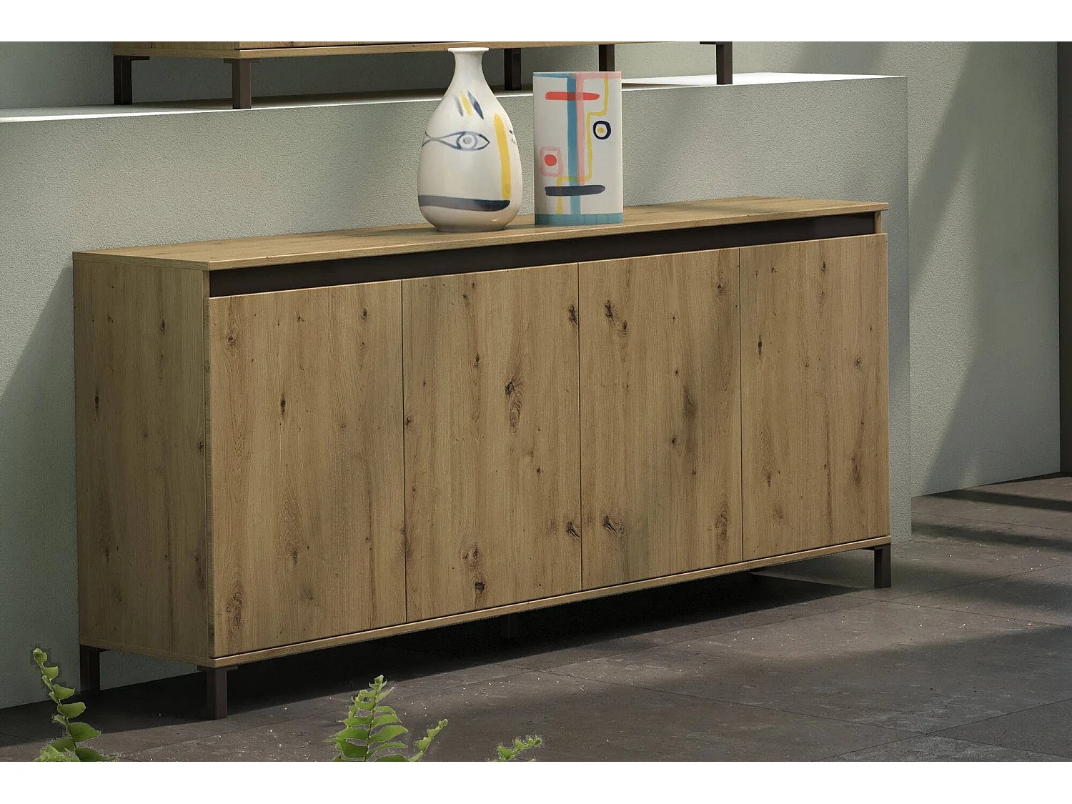 Kommode Dcerofolin, Wohnzimmerbuffet, Wohnzimmer-Sideboard, Moderne Küchen-Speisekammer, Made in Italy, 184x90h40 cm, Glänzendes Weiß und Anthrazit