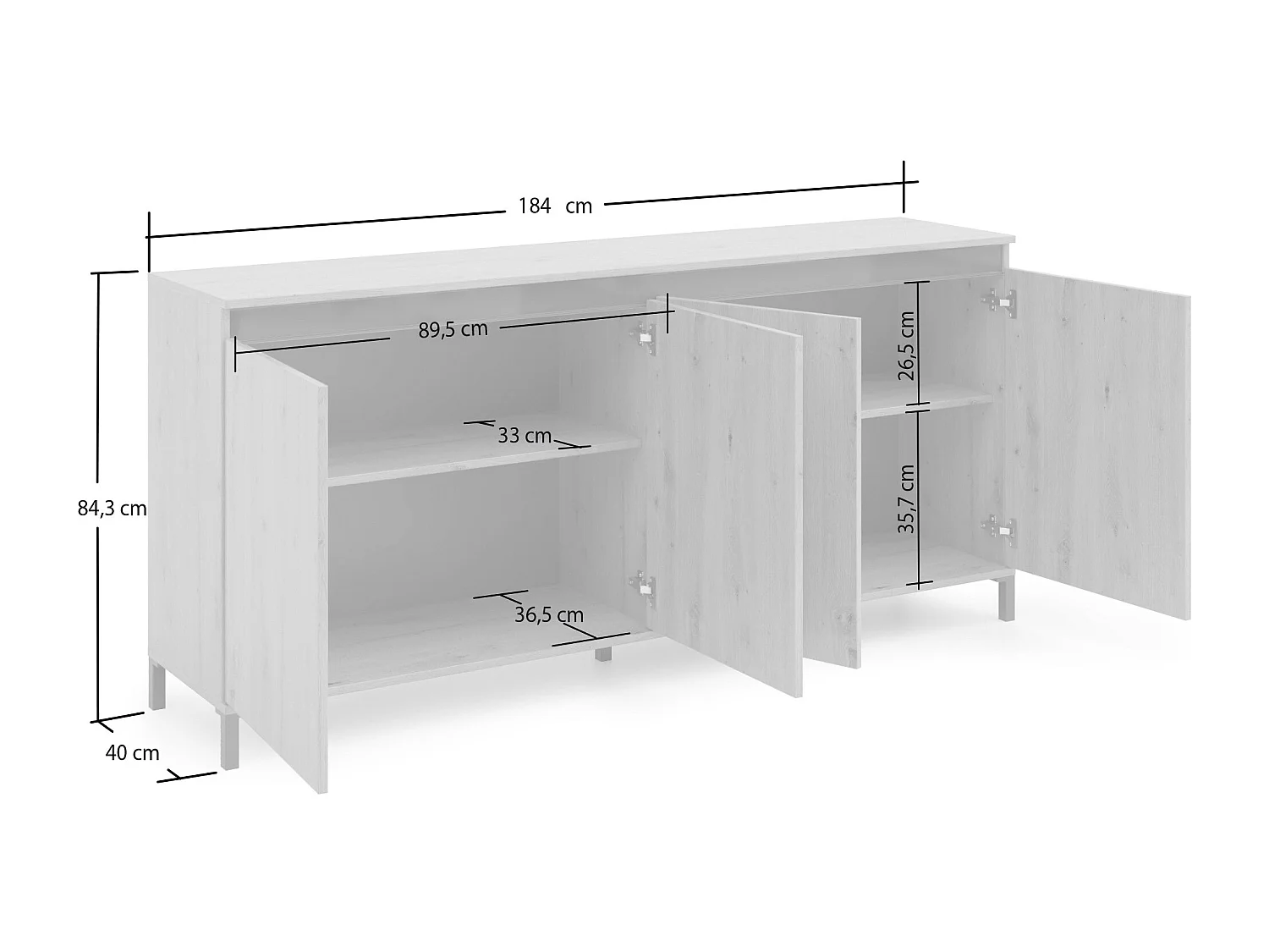 Aparador Dcerofolin, Buffet de sala de estar, Madia de sala de estar, DIspensa de cozinha, Made in Italy, 184x90h40 cm, Branco brilhante e Antracite