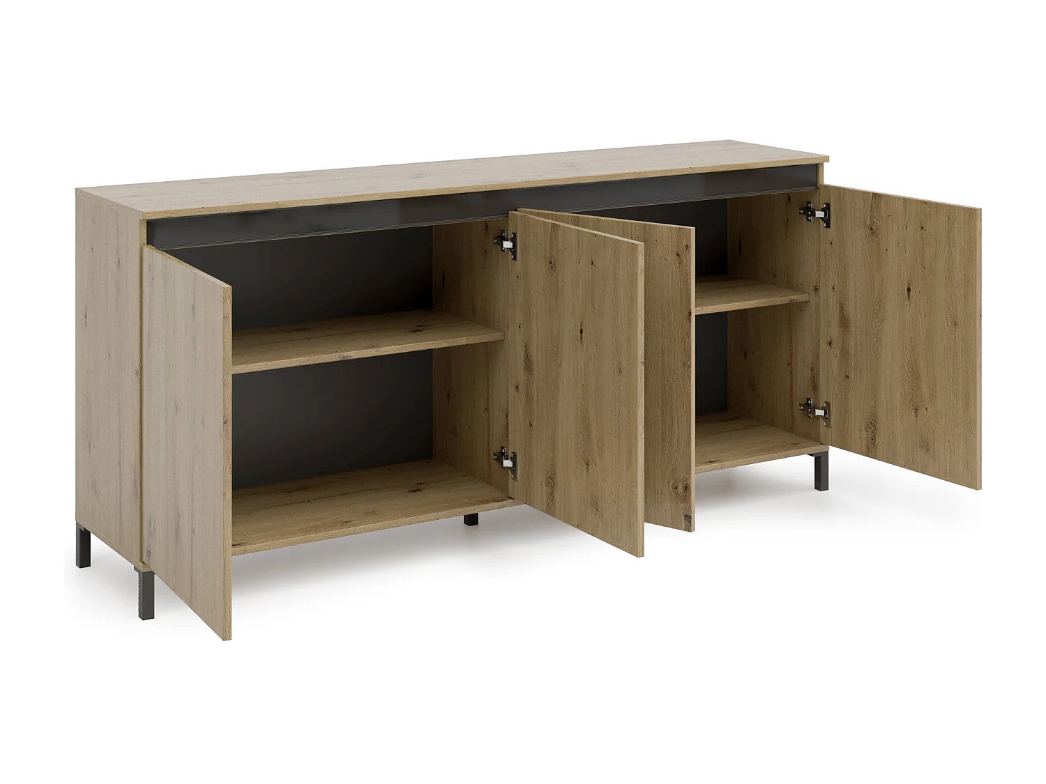 Aparador Dcerofolin, Buffet de sala de estar, Madia de sala de estar, DIspensa de cozinha, Made in Italy, 184x90h40 cm, Branco brilhante e Antracite