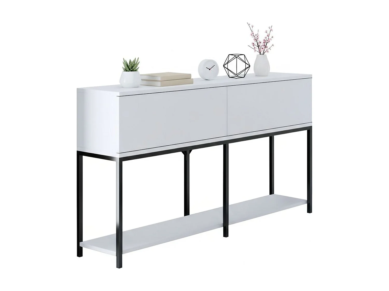 Buffet Altair, Buffet du salon, Commode de salon, Garde-manger de cuisine, 150x30h80 cm, Blanc et Noir