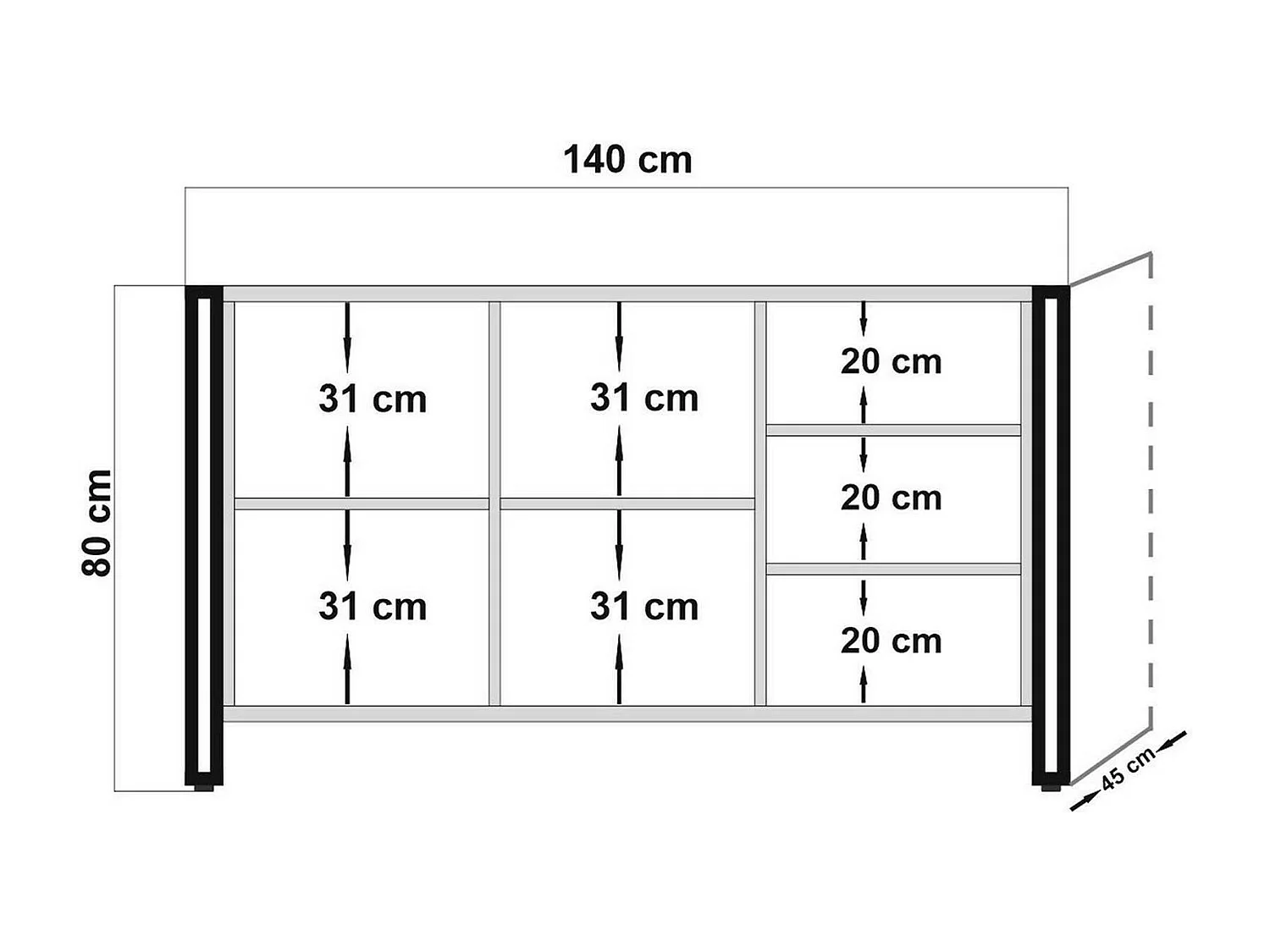 Dressoir Dragusi, Buffet in de woonkamer, Madia in de woonkamer, bijderKeukena, 140x45h80 cm, Eik en Zwart
