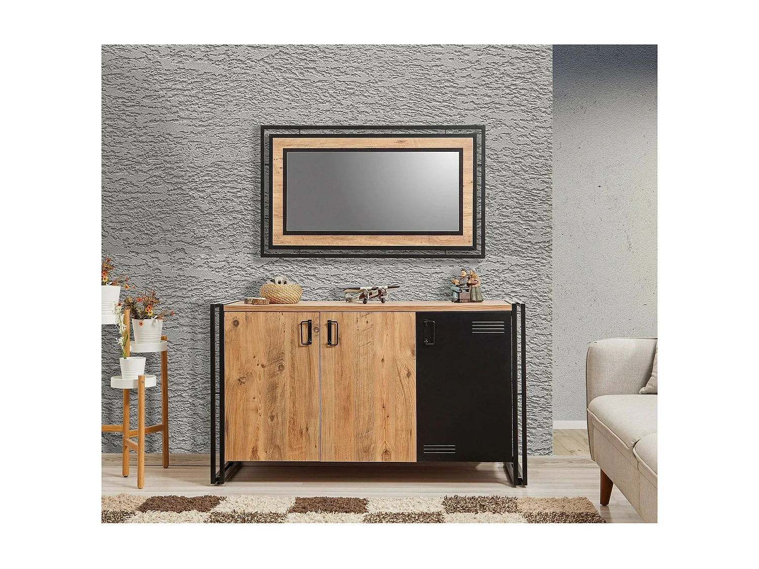 Dressoir Dragusi, Buffet in de woonkamer, Madia in de woonkamer, bijderKeukena, 140x45h80 cm, Eik en Zwart