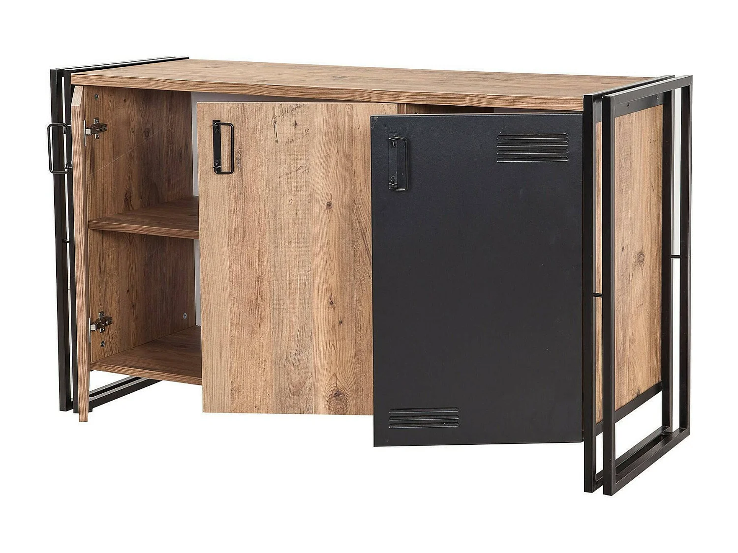 Dressoir Dragusi, Buffet in de woonkamer, Madia in de woonkamer, bijderKeukena, 140x45h80 cm, Eik en Zwart