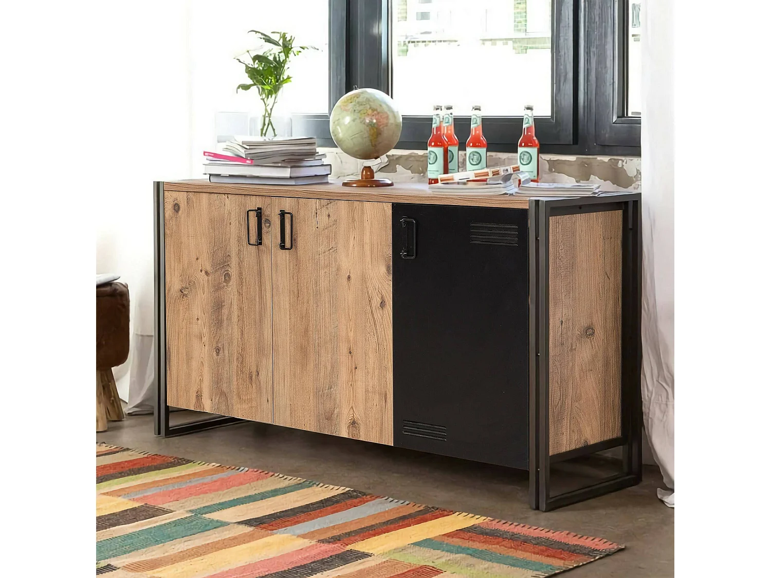 Dressoir Dragusi, Buffet in de woonkamer, Madia in de woonkamer, bijderKeukena, 140x45h80 cm, Eik en Zwart