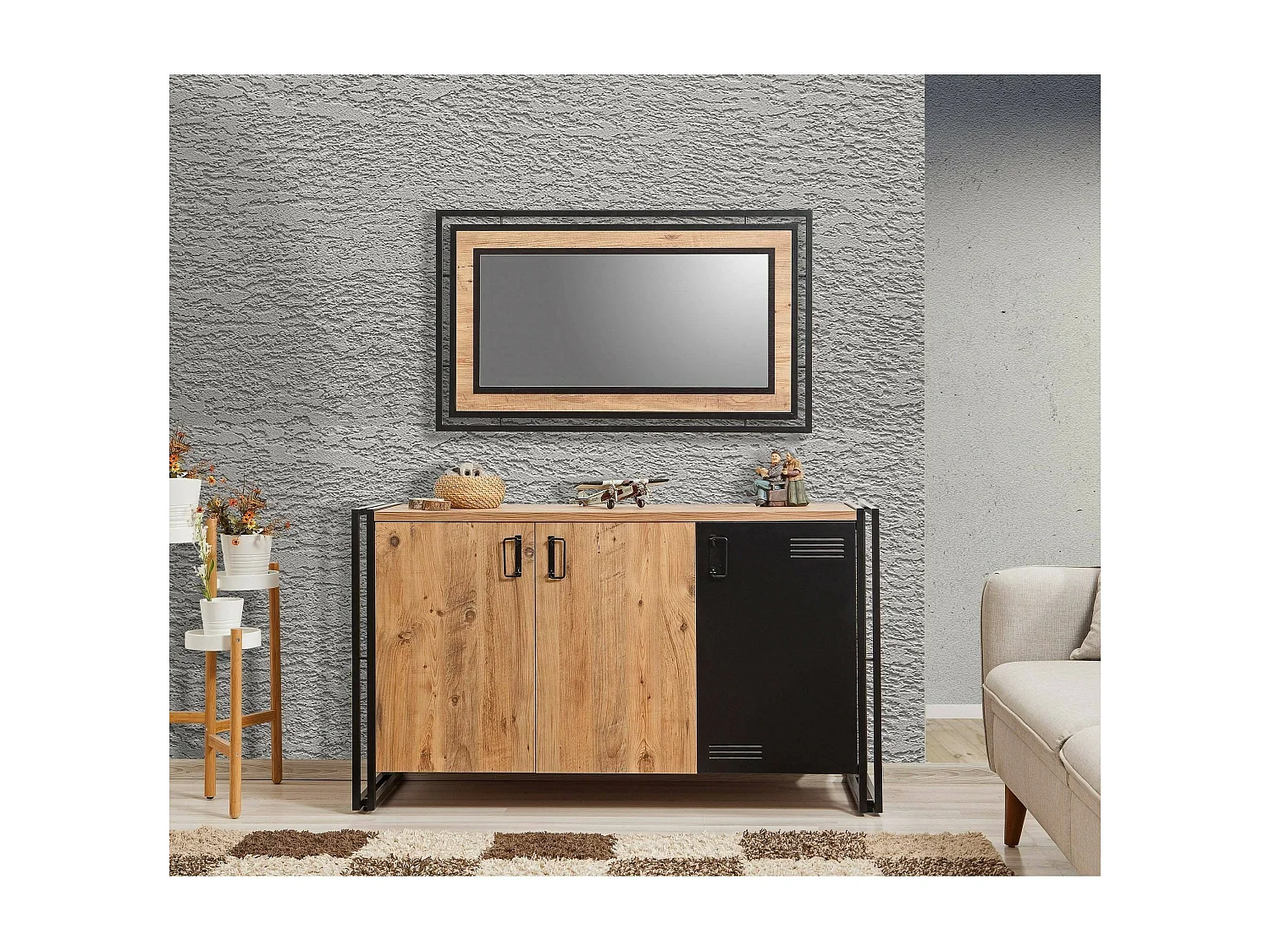 Dressoir Dragusi, Buffet in de woonkamer, Madia in de woonkamer, bijderKeukena, 140x45h80 cm, Eik en Zwart
