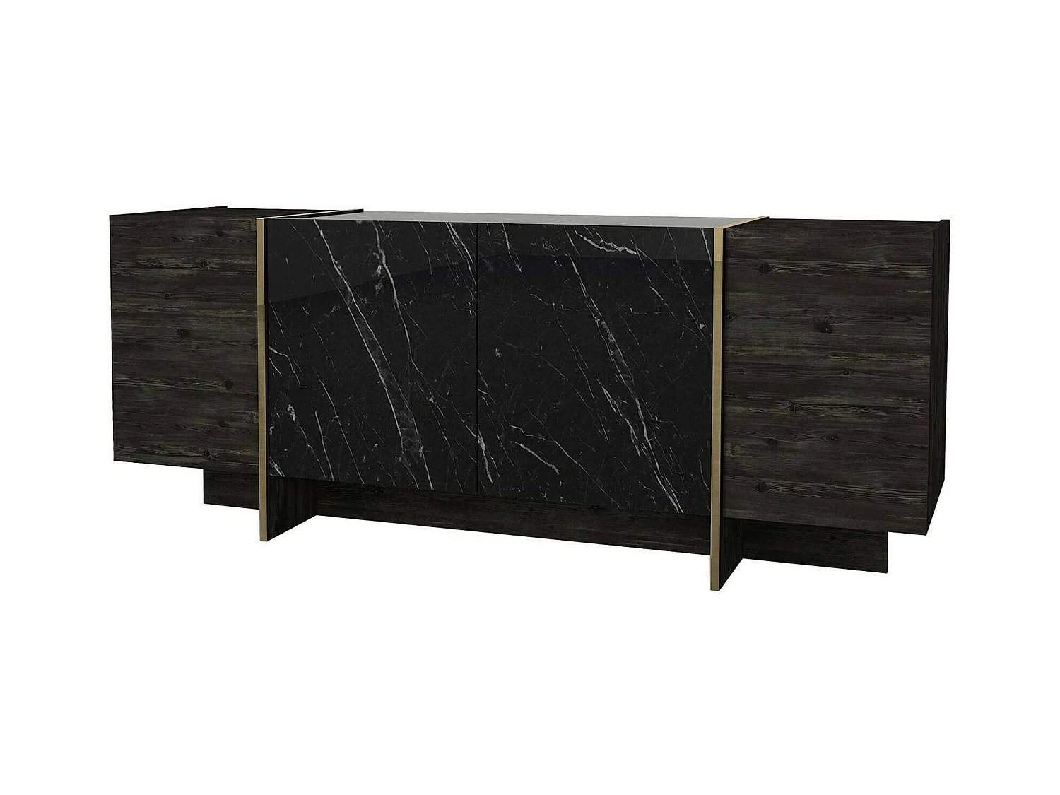 Buffet Okul, Buffet du salon, Commode de salon, Garde-manger de cuisine, 180x47h76 cm, Noir et Or