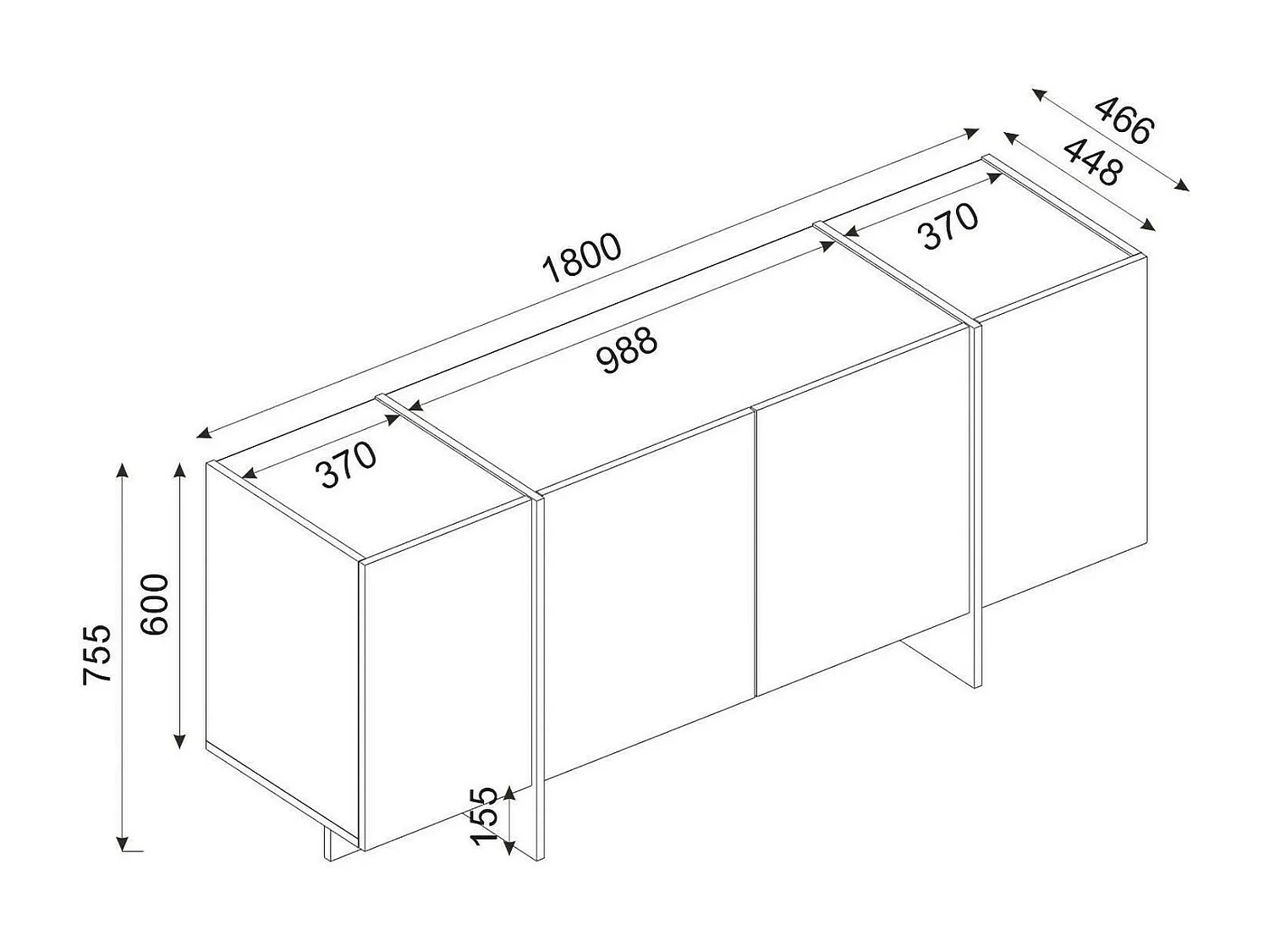 Dmora - Credenza Asto, 180x47h76 cm, Nero e Oro