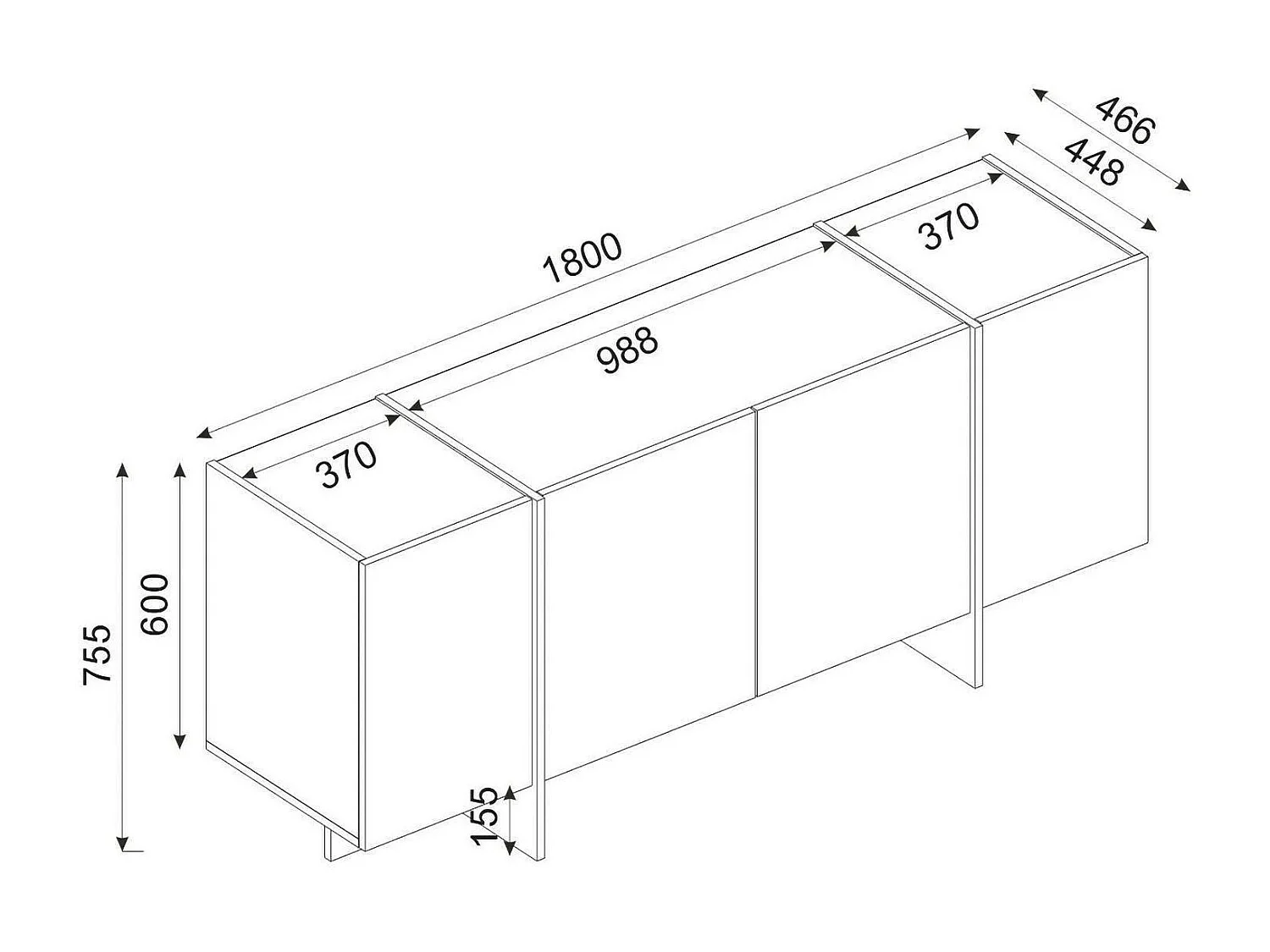 Aparador Dpazzagl, Bufé de salón, Aparador de salón, Despensa de cocina, 180x47h76 cm, Negro y Oro