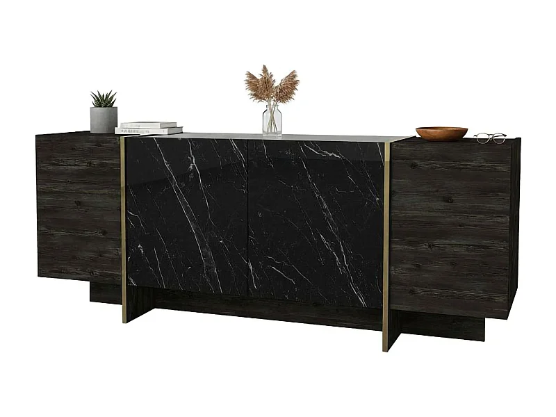 Aparador Dpazzagl, Bufé de salón, Aparador de salón, Despensa de cocina, 180x47h76 cm, Negro y Oro