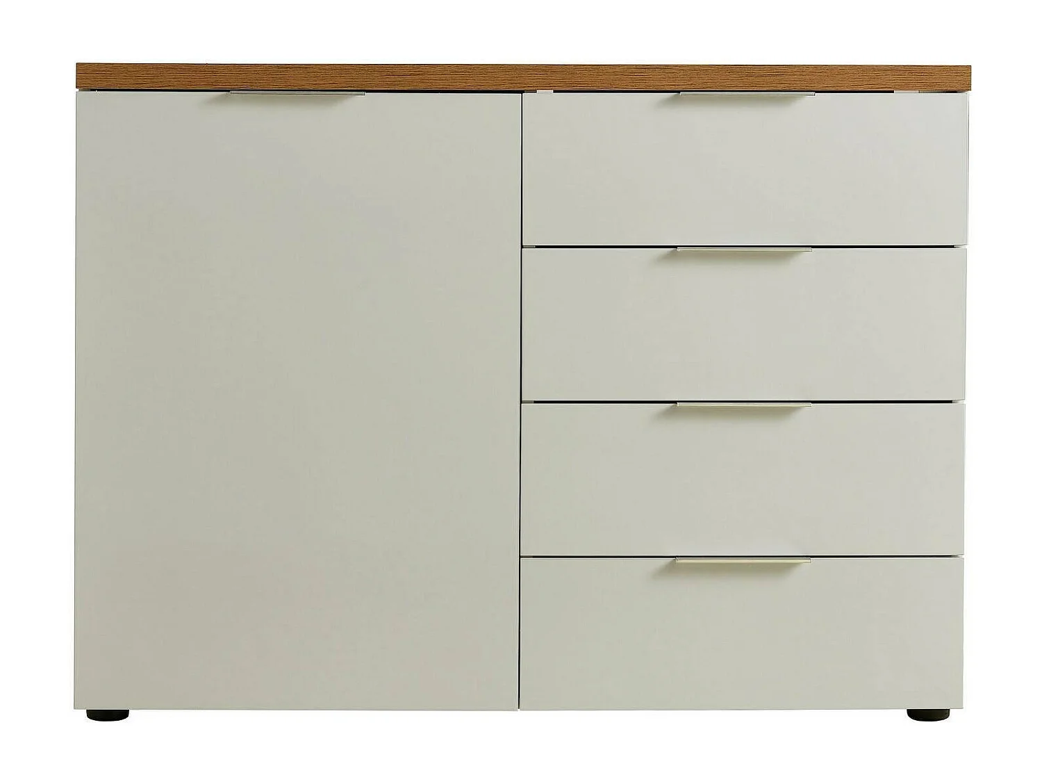 Ddelorenz Dressoir, Woonkamer Buffet, Woonkamer, Keuken Pantry, Made in Italy, 120x43h89 cm, glanzend wit en eiken