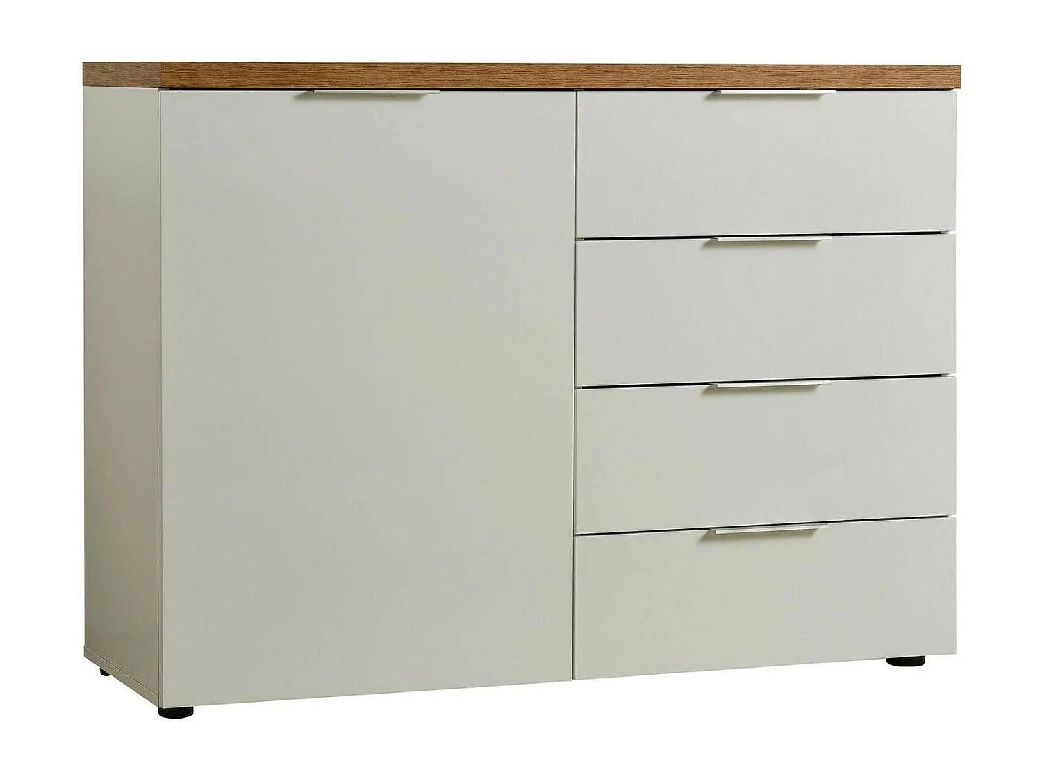 Ddelorenz Dressoir, Woonkamer Buffet, Woonkamer, Keuken Pantry, Made in Italy, 120x43h89 cm, glanzend wit en eiken
