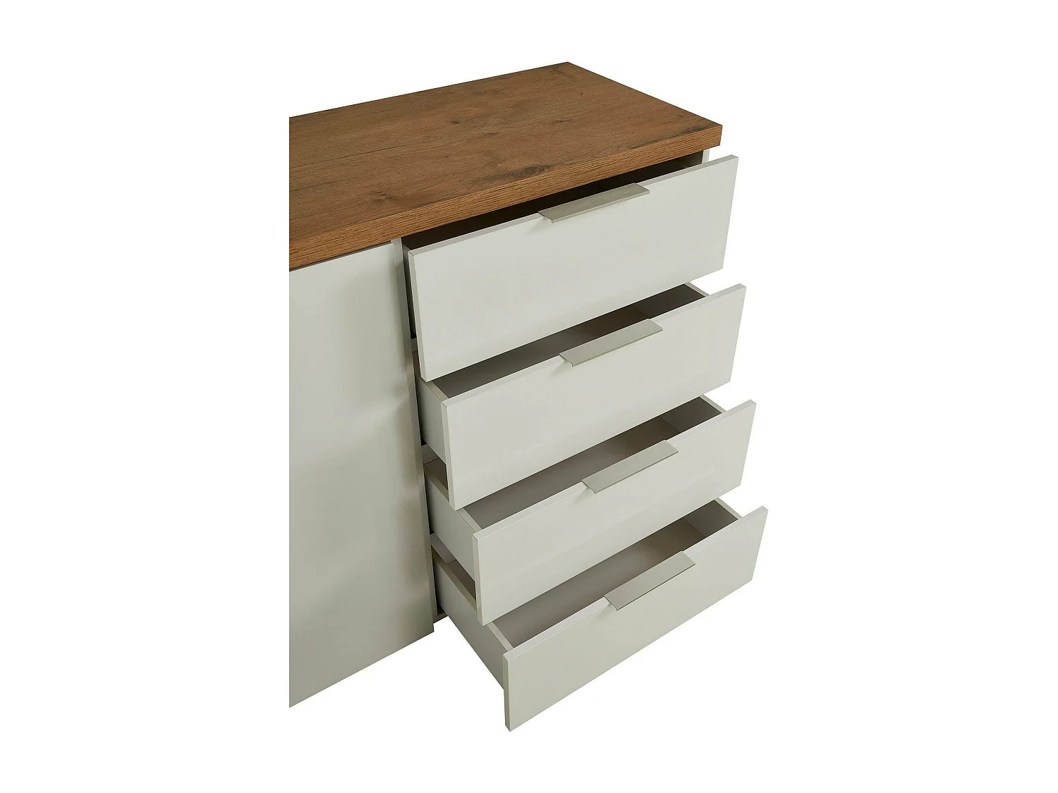 Ddelorenz Dressoir, Woonkamer Buffet, Woonkamer, Keuken Pantry, Made in Italy, 120x43h89 cm, glanzend wit en eiken