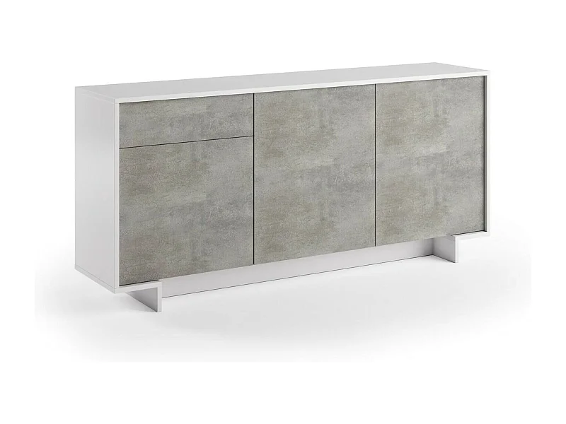 Davallon Dressoir, Salonplank, Buffet met 3 deuren en 1 lade, 100% Made in Italy, 170x42h78 cm, Wit en Beton