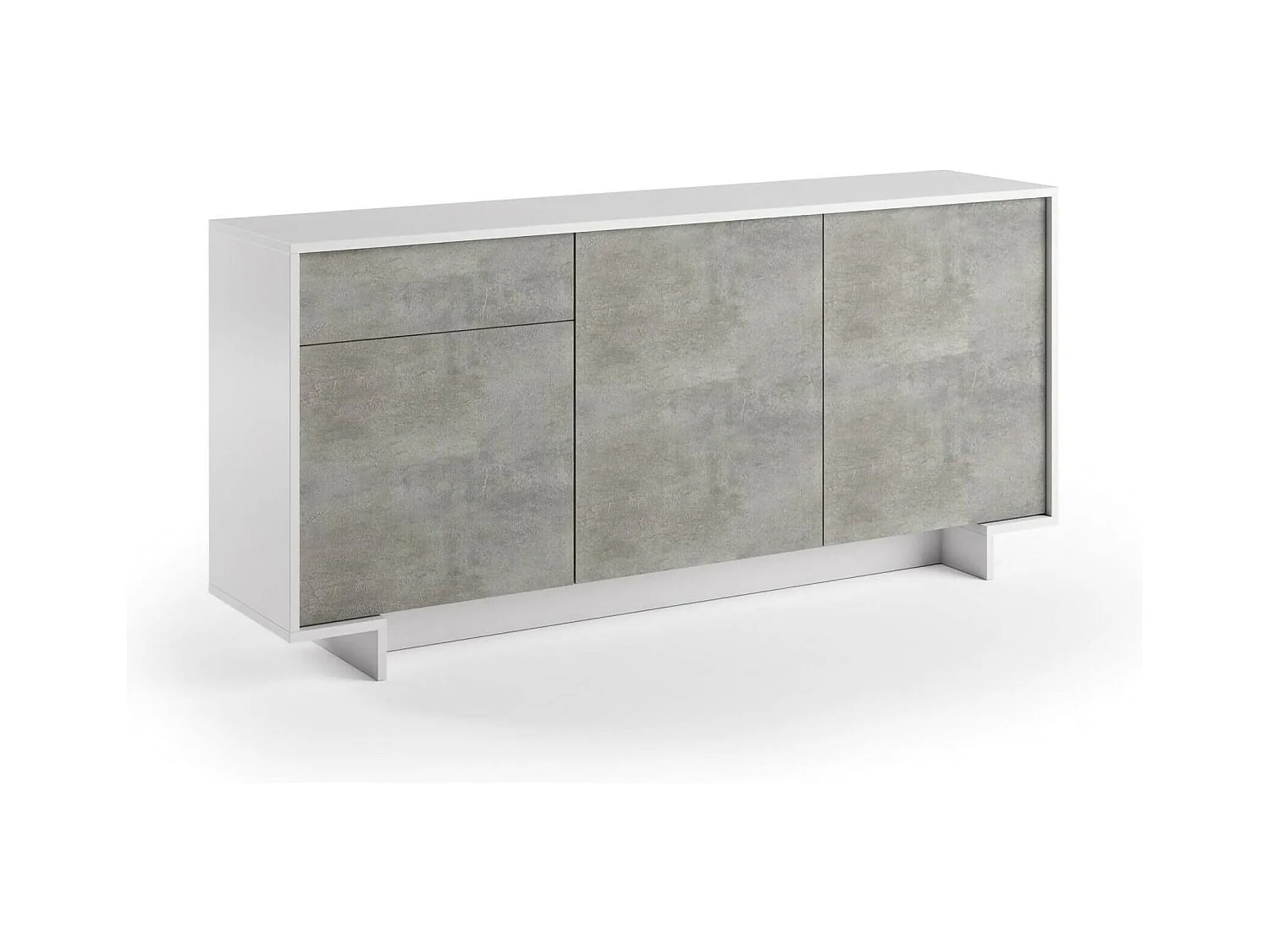 Buffet Agrifoglio, Buffet de salon, Buffet de salon avec 3 portes et 1 tiroir, 100% Made in Italy, 170x42h78 cm, Blanc et Ciment