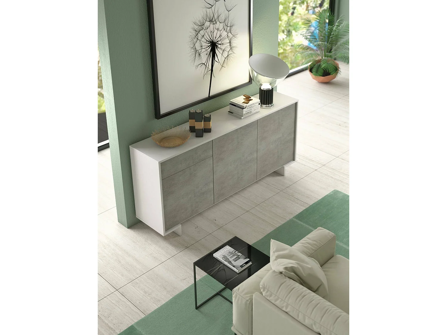 Credenza Aronne, 2 Ripiani Made in Italy, 42x170x78h cm Bianco, Madia