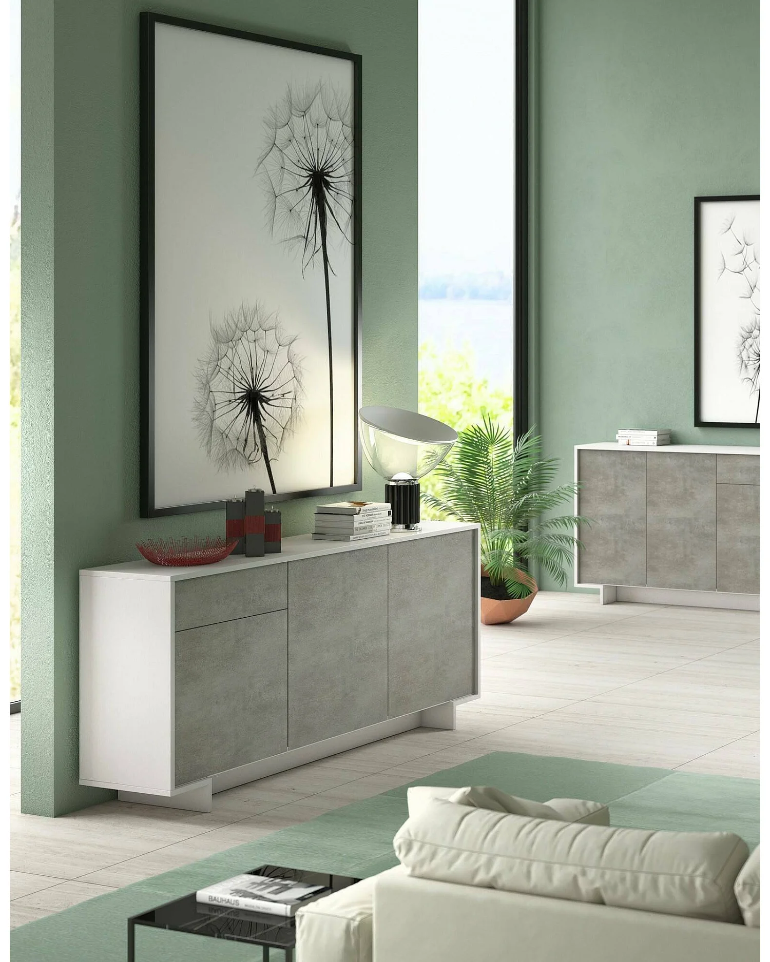 Credenza Aronne, 2 Ripiani Made in Italy, 42x170x78h cm Bianco, Madia