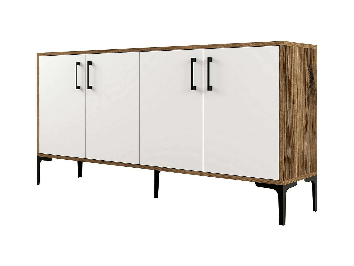 Buffet Sestante, Buffet du salon, Commode de salon, Garde-manger de cuisine, 160x35h78 cm, Noyer et Blanc