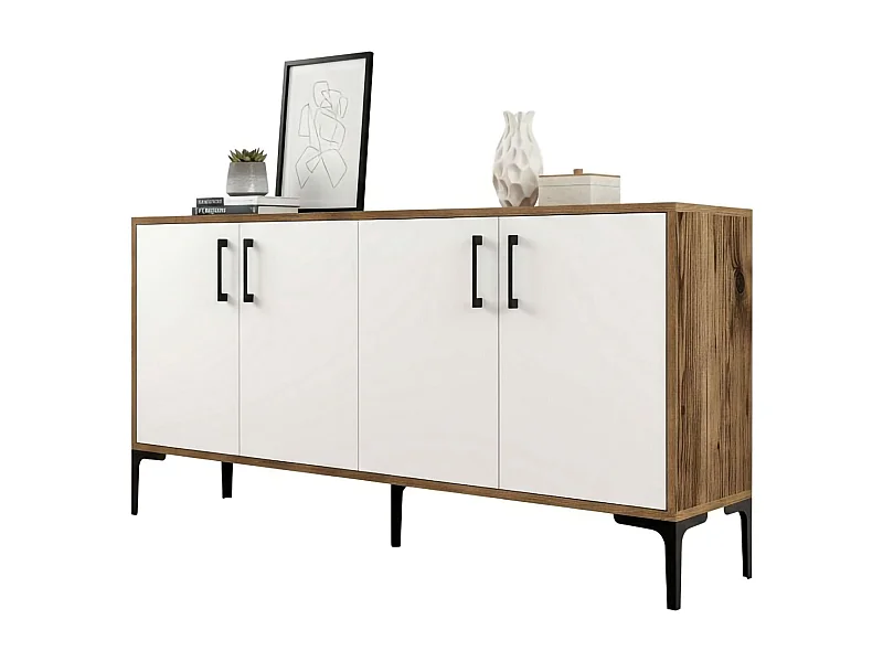 Buffet Sestante, Buffet du salon, Commode de salon, Garde-manger de cuisine, 160x35h78 cm, Noyer et Blanc