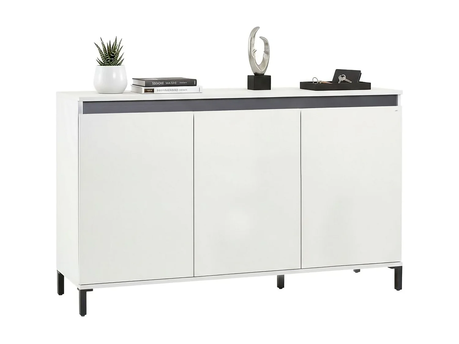 Dcassandr dressoir, Woonkamer buffet, Woonkamer, Keuken bijkeuken, Made in Italy, 138x40h90 cm, Glanzend wit en Antraciet