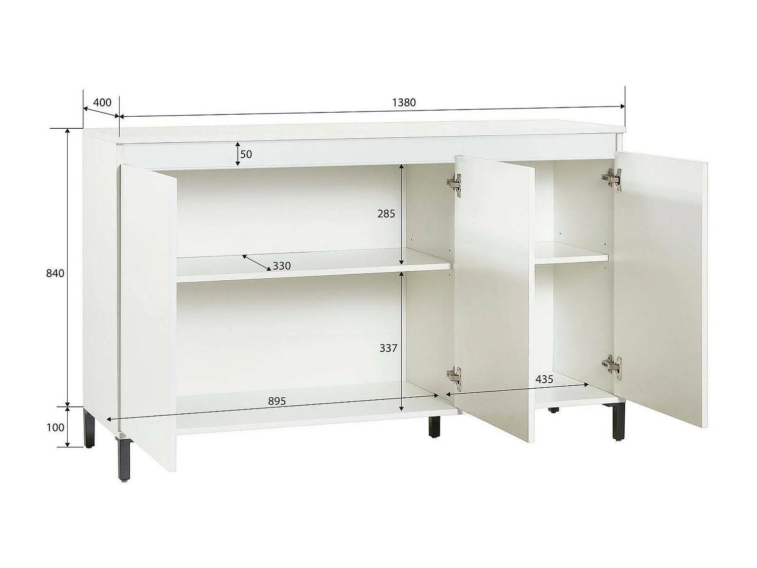 Dcassandr dressoir, Woonkamer buffet, Woonkamer, Keuken bijkeuken, Made in Italy, 138x40h90 cm, Glanzend wit en Antraciet
