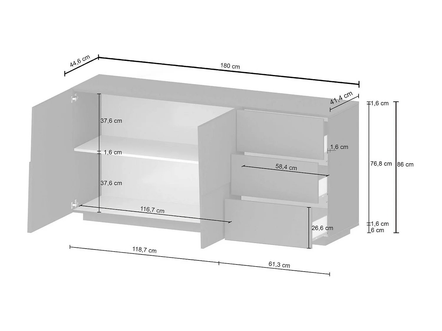 Dmora - Credenza Avelignese, 180x44h86 cm, Antracite