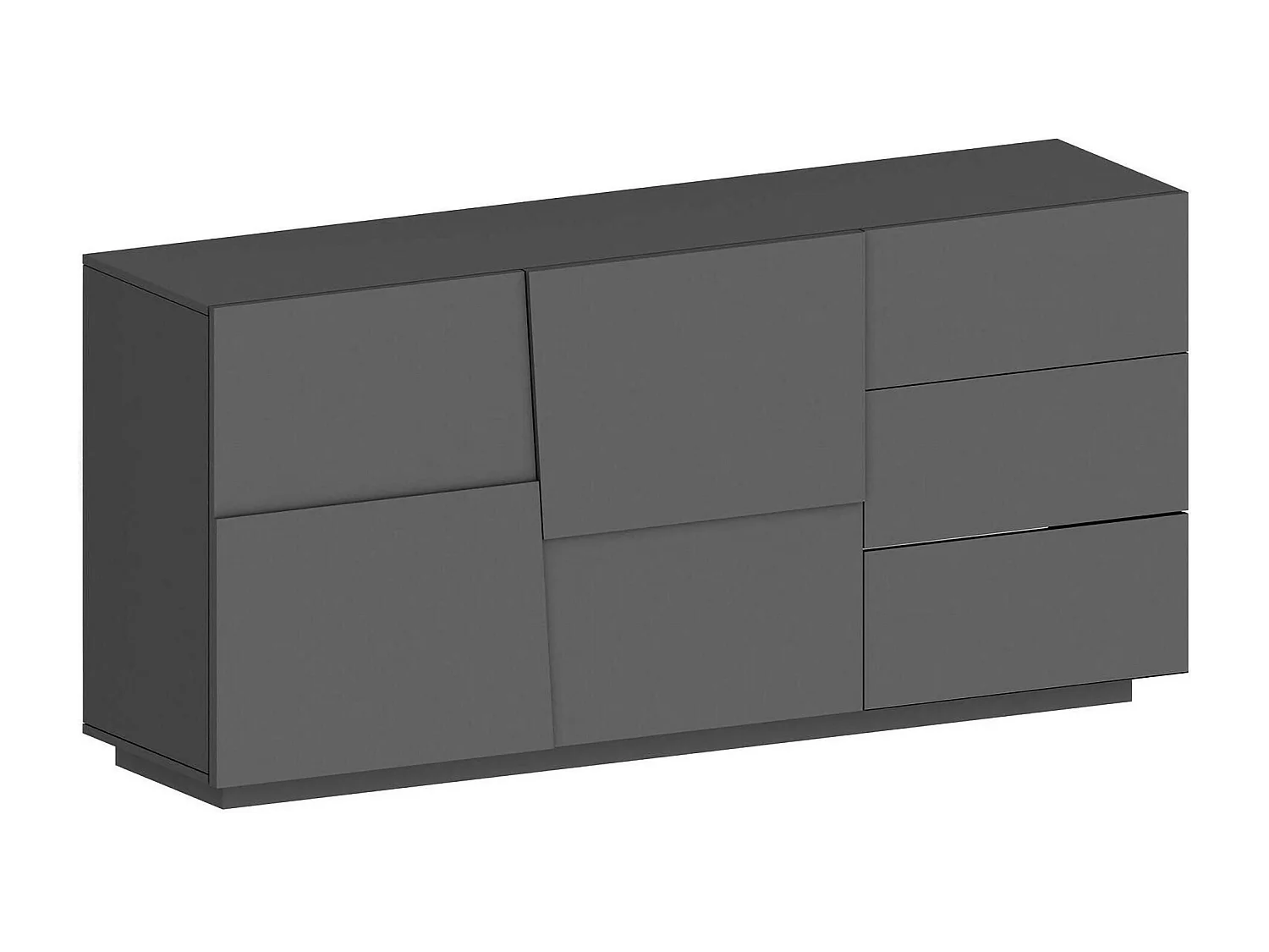 Kommode Ddalessi, Wohnzimmer-Buffet, Wohnzimmer-Kommode mit 2 Türen und 3 Schubladen, 180x44x86 cm, Anthrazit