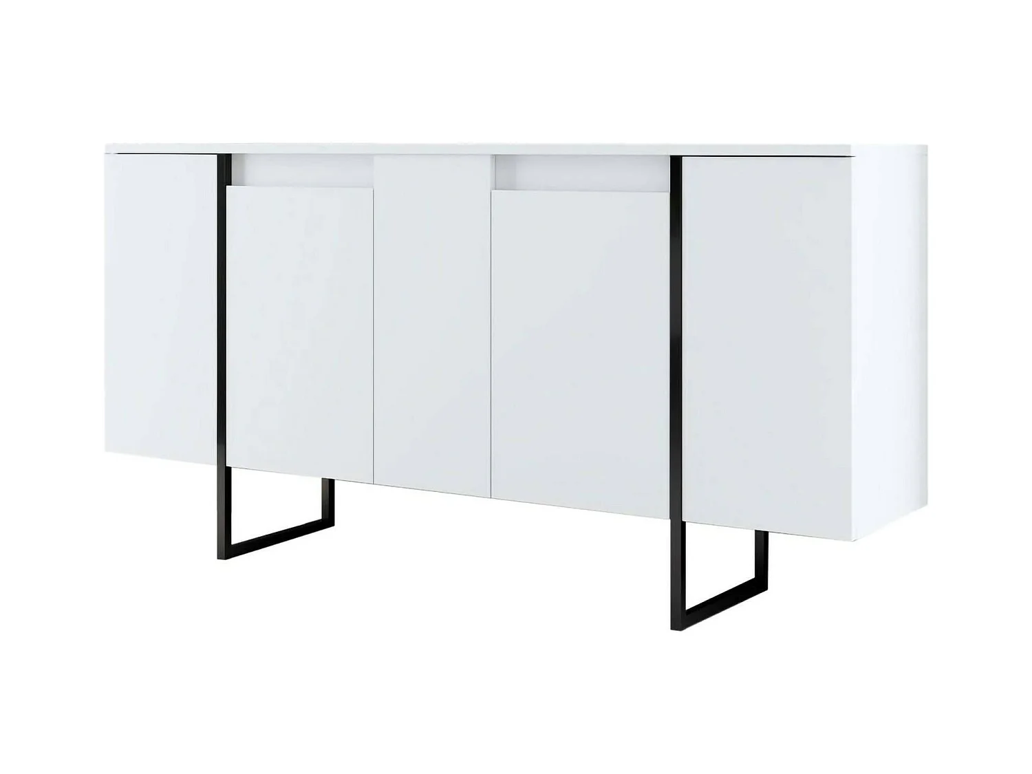 Buffet Betel, Buffet du salon, Commode de salon, Garde-manger de cuisine, 160x35h80 cm, Blanc et Noir