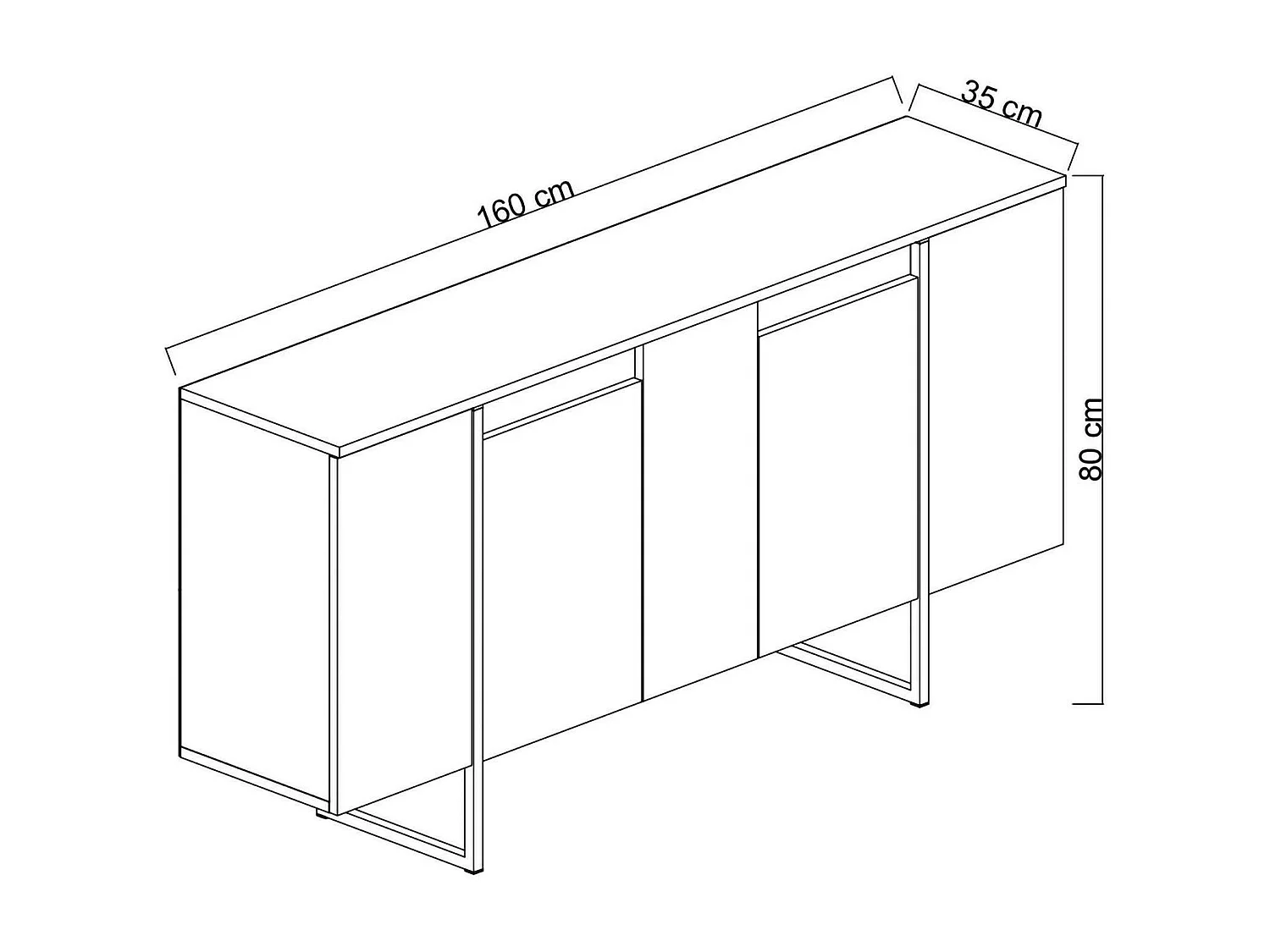Credenza Arta, 4 Ripiani, 35x160x80h cm Bianco, Madia