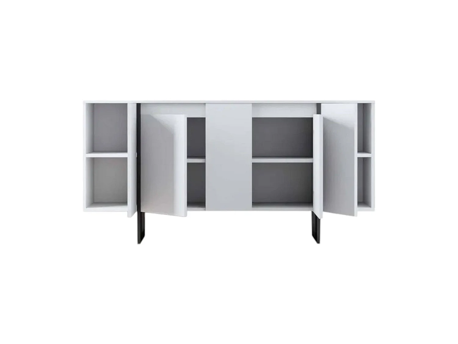 Buffet Betel, Buffet du salon, Commode de salon, Garde-manger de cuisine, 160x35h80 cm, Blanc et Noir