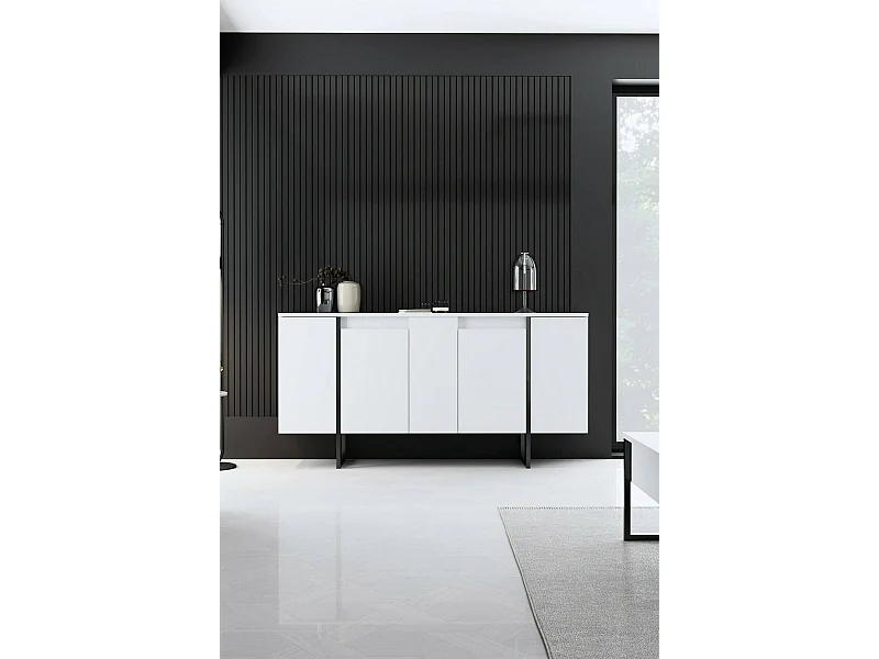 Aparador Dgarzitt, Buffet de SoggioRno, Sala de estar, Despensa de cozinha, 160x35h80 cm, Preto e Branco