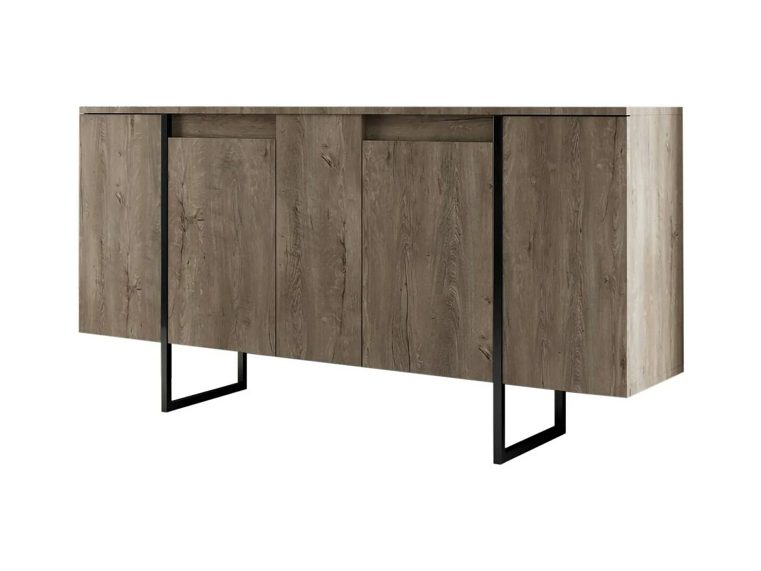 Buffet Betel, Buffet du salon, Commode de salon, Garde-manger de cuisine, 160x35h80 cm, Noyer et Noir