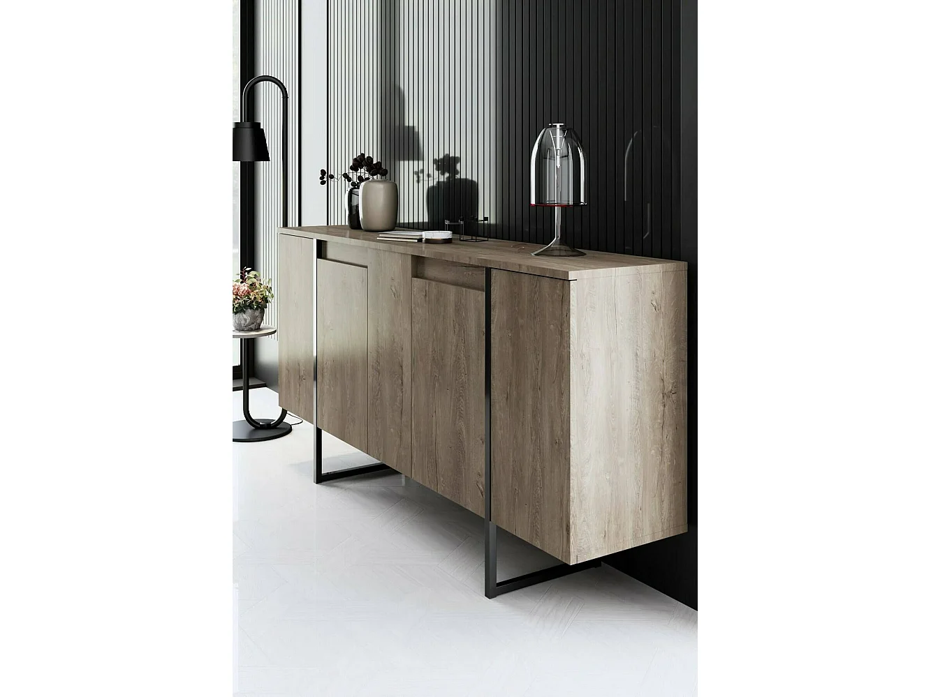 Dmora - Credenza Arta, 160x35h80 cm, Noce e Nero